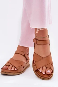 Online Maciejka Skórzane Sandały Damskie Na Platformie L7064-04 Brązowe