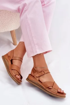 Online Maciejka Skórzane Sandały Damskie Na Platformie L7064-04 Brązowe