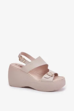 Damskie buty S.Barski Skórzane Sandały Damskie Na Koturnie I Platformie S.Barski LR51-540 Beżowe Beżowy