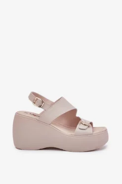 Damskie buty S.Barski Skórzane Sandały Damskie Na Koturnie I Platformie S.Barski LR51-540 Beżowe Beżowy