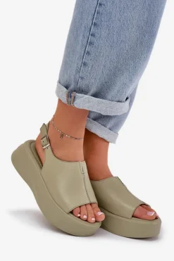 Damskie Damskie buty S.Barski Skórzane Sandały Damskie Na Platformie D&A SJ2301-2 Zielone