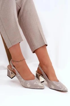 Damskie Buty damskie Vinceza Skórzane Sandały Damskie Na Słupku Ze Szpiczastymi Noskami Vinceza 66733 Złoto-Srebrne