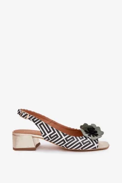 Damskie Laura Messi Skórzane Sandały Damskie Na Klocku Z Ozdobnym Kwiatem 2973 Biało-Czarne