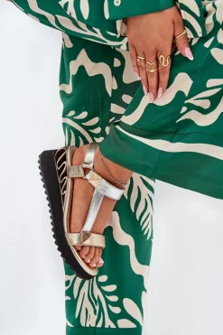 Damskie buty S.Barski Sandały Na Koturnie*Skórzane Sandały Damskie Na Koturnie D&A CR51-135 Złoto-Srebrne