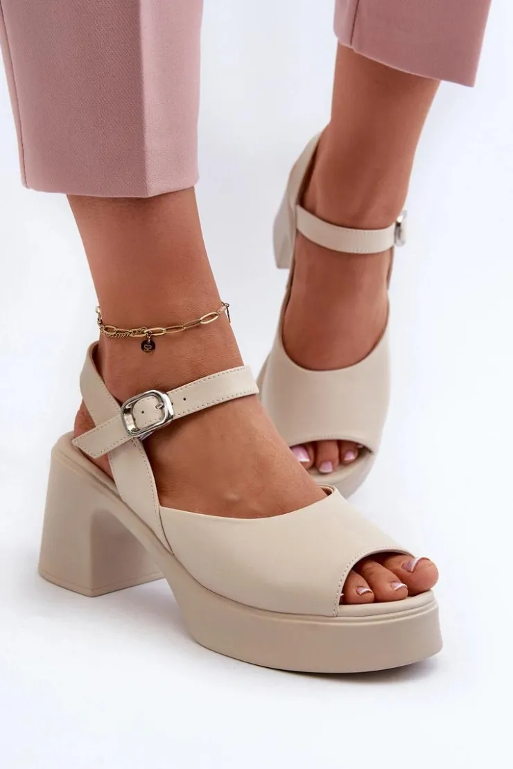 Damskie Buty damskie Vinceza Skórzane Sandały Damskie Na Obcasie Vinceza 66627 Beżowe