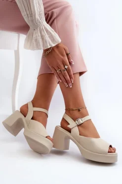 Damskie Buty damskie Vinceza Skórzane Sandały Damskie Na Obcasie Vinceza 66627 Beżowe