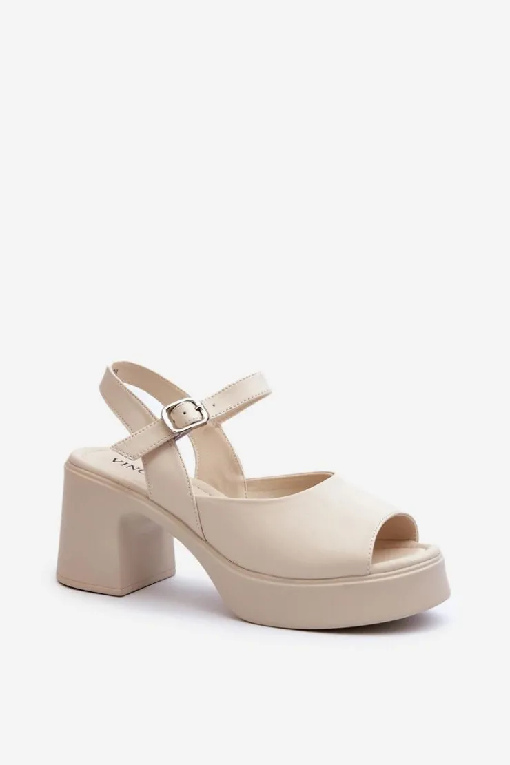 Damskie Buty damskie Vinceza Skórzane Sandały Damskie Na Obcasie Vinceza 66627 Beżowe