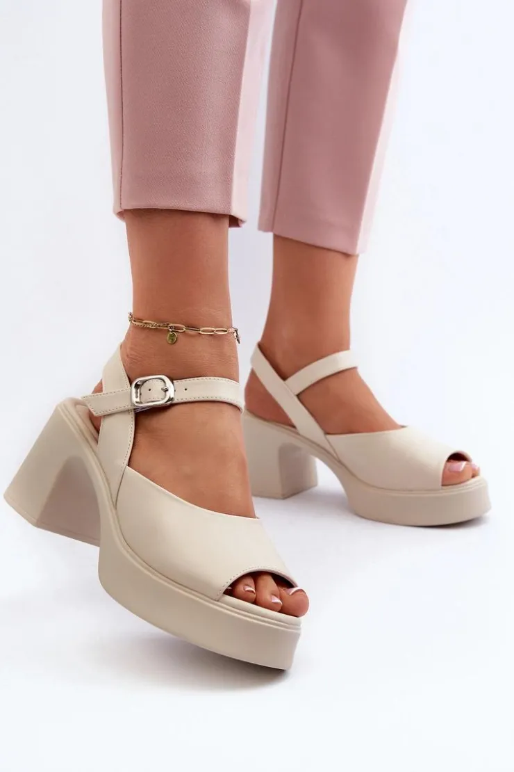 Damskie Buty damskie Vinceza Skórzane Sandały Damskie Na Obcasie Vinceza 66627 Beżowe