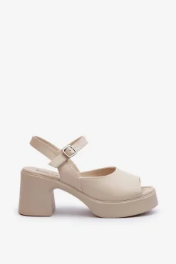 Damskie Buty damskie Vinceza Skórzane Sandały Damskie Na Obcasie Vinceza 66627 Beżowe