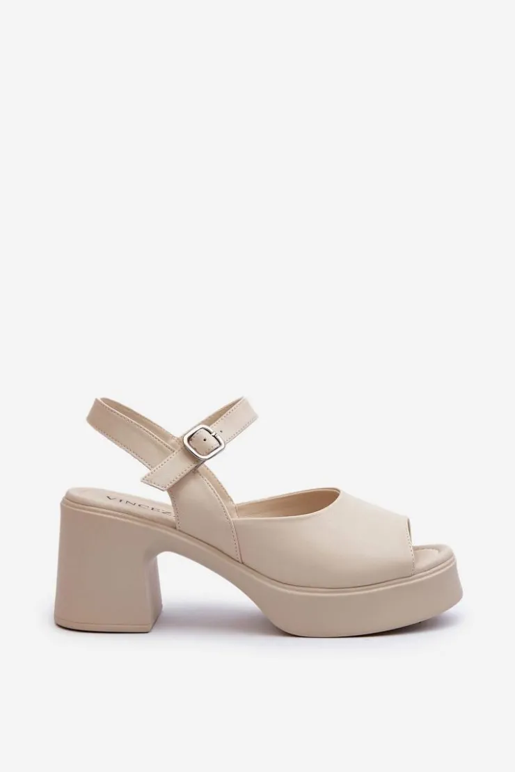 Damskie Buty damskie Vinceza Skórzane Sandały Damskie Na Obcasie Vinceza 66627 Beżowe