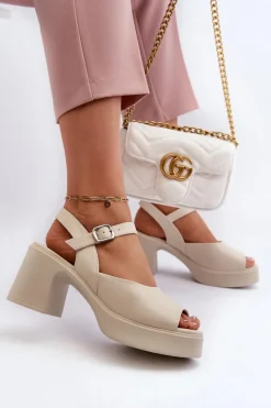 Damskie Buty damskie Vinceza Skórzane Sandały Damskie Na Obcasie Vinceza 66627 Beżowe