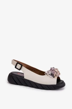 New Artiker Skórzane Sandały Damskie Z Kryształkami 54C1627 Beżowe Beżowy