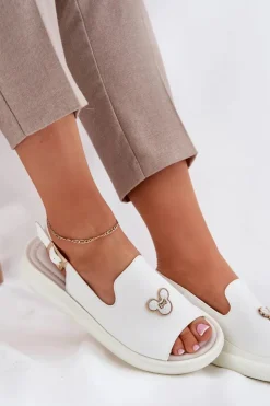 Buty damskie Vinceza Sandały Na Koturnie*Skórzane Sandały Damskie Z Ozdobą Vinceza 66757 Białe