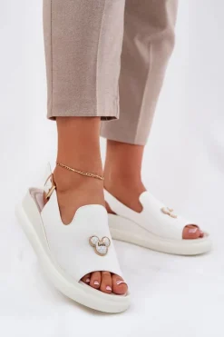 Buty damskie Vinceza Sandały Na Koturnie*Skórzane Sandały Damskie Z Ozdobą Vinceza 66757 Białe