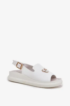 Buty damskie Vinceza Sandały Na Koturnie*Skórzane Sandały Damskie Z Ozdobą Vinceza 66757 Białe