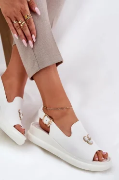 Buty damskie Vinceza Sandały Na Koturnie*Skórzane Sandały Damskie Z Ozdobą Vinceza 66757 Białe