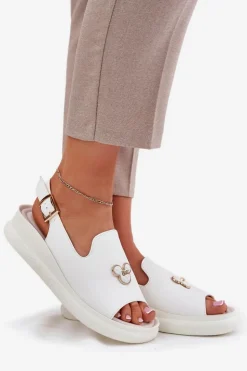 Buty damskie Vinceza Sandały Na Koturnie*Skórzane Sandały Damskie Z Ozdobą Vinceza 66757 Białe