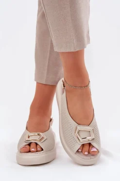 Damskie Damskie buty S.Barski Skórzane Sandały Damskie Z Ozdobą S.Barski LR51-786 Beżowe