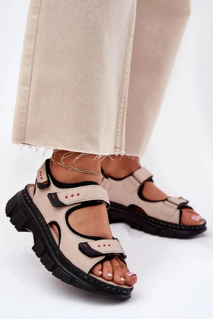 Damskie Artiker Skórzane Sandały Damskie Z Rzepami 56C0471 Beżowe