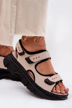 Damskie Artiker Skórzane Sandały Damskie Z Rzepami 56C0471 Beżowe