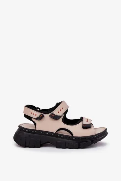 Damskie Artiker Skórzane Sandały Damskie Z Rzepami 56C0471 Beżowe