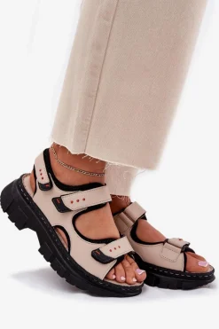 Damskie Artiker Skórzane Sandały Damskie Z Rzepami 56C0471 Beżowe