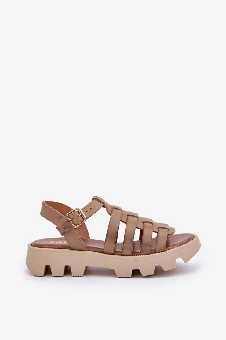 Clearance Boto Skórzane Sandały Damskie Zazoo 3695 Beżowe Beżowy