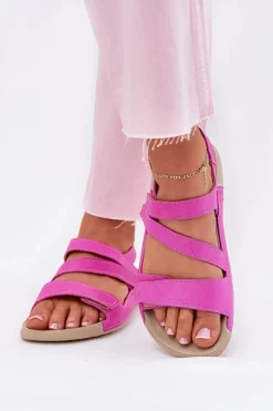 Zazoo Sandały Płaskie*Skórzane Sandały Damskie K1004 Fuksja
