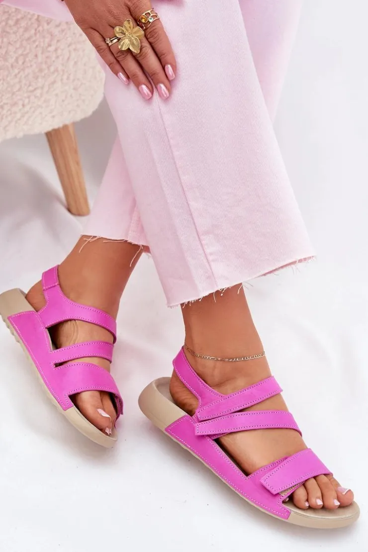 Zazoo Sandały Płaskie*Skórzane Sandały Damskie K1004 Fuksja