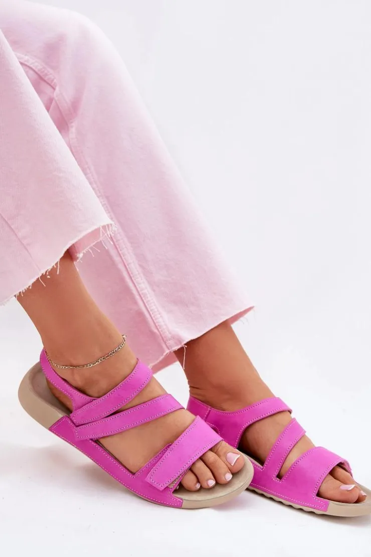 Zazoo Sandały Płaskie*Skórzane Sandały Damskie K1004 Fuksja