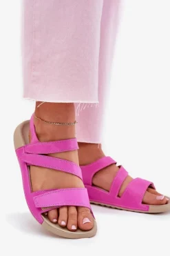 Zazoo Sandały Płaskie*Skórzane Sandały Damskie K1004 Fuksja