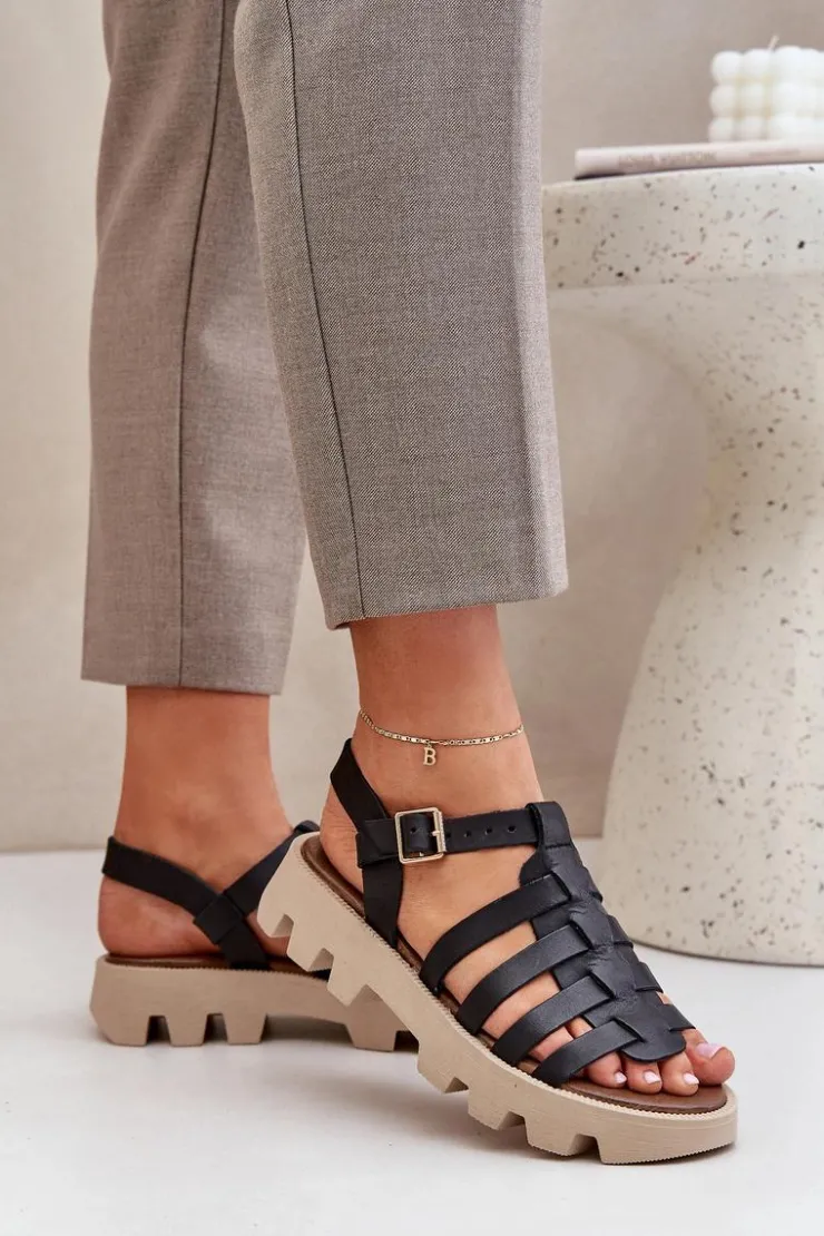 Hot Boto Skórzane Sandały Damskie Zazoo 3695 Czarne Czarny