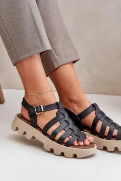 Hot Boto Skórzane Sandały Damskie Zazoo 3695 Czarne Czarny