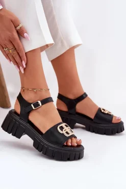 Damskie Buty damskie Vinceza Skórzane Sandały Damskie Ze Złotym Detalem Vinceza 79541 Czarne