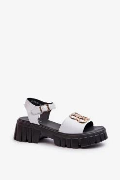 Buty damskie Vinceza Skórzane Sandały Damskie Ze Złotą Ozdobą Białe Vinceza 7910