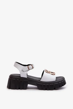 Buty damskie Vinceza Skórzane Sandały Damskie Ze Złotą Ozdobą Białe Vinceza 7910