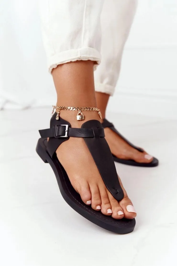 Sale Big Star Shoes Skórzane Sandały Japonki Big Star HH274700 Czarne