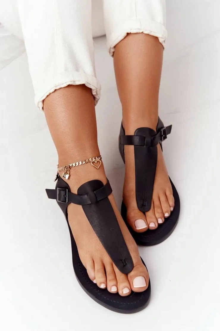 Sale Big Star Shoes Skórzane Sandały Japonki Big Star HH274700 Czarne