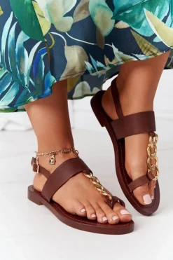 New Big Star Shoes Skórzane Sandały Japonki Big Star HH274706 Brązowe