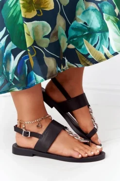 Big Star Shoes Sandały Big Star|Sandały Płaskie*Skórzane Sandały Japonki Big Star HH274705 Czarne