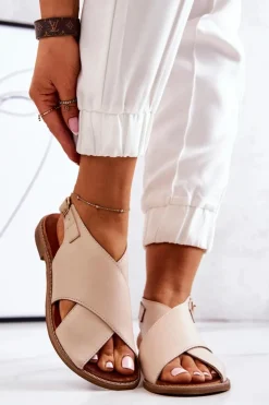 Sale Boto Skórzane Sandały Lewski 3019 Beżowe