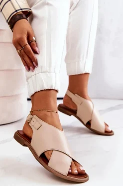 Sale Boto Skórzane Sandały Lewski 3019 Beżowe