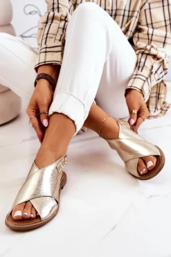 Damskie Boto Skórzane Sandały Lewski 3019 Złote