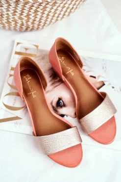 Maciejka Sandały Na Koturnie|Sandały Płaskie*Skórzane Sandały 1971-48 Brzoskwiniowe