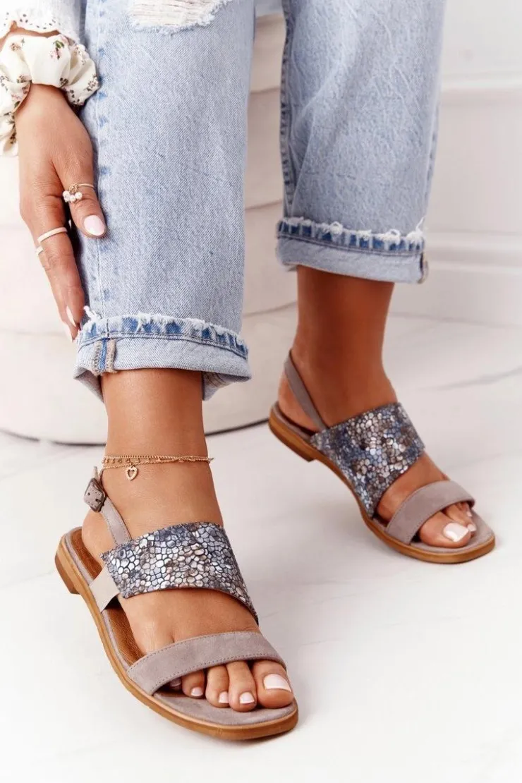 Damskie Maciejka Skórzane Sandały 05167-10 Ciemny Beż