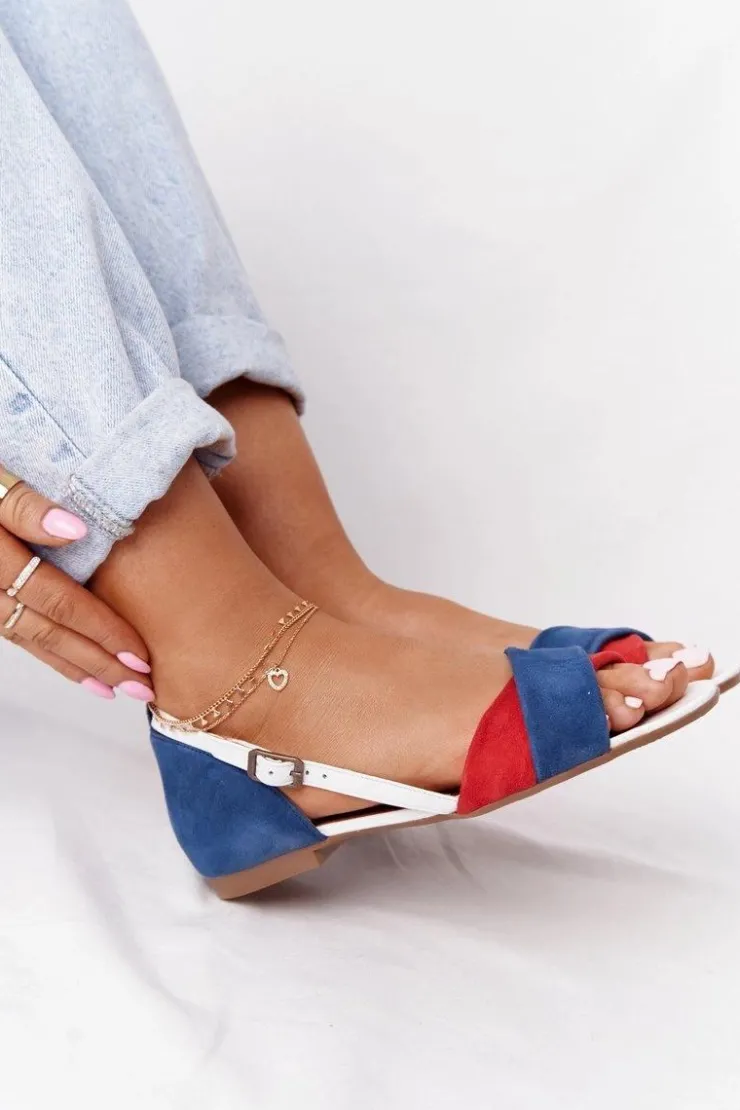 Maciejka Sandały Płaskie*Skórzane Sandały 04614-17 Granatowo-Czerwone