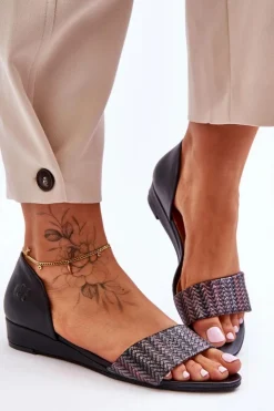 Clearance Maciejka Skórzane Sandały 1971-65 Czarne