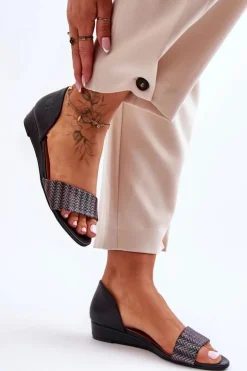 Clearance Maciejka Skórzane Sandały 1971-65 Czarne