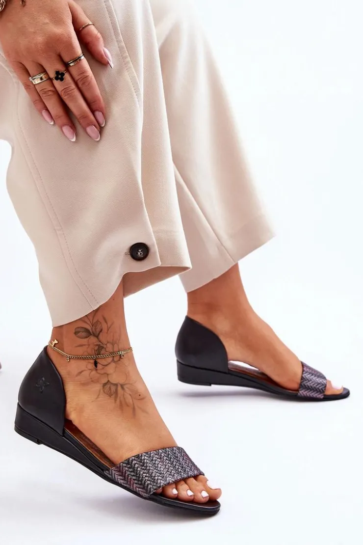 Clearance Maciejka Skórzane Sandały 1971-65 Czarne