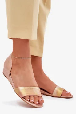 Maciejka Sandały Na Koturnie|Sandały Płaskie*Skórzane Sandały 01971-72 Różowe Złoto Różowy